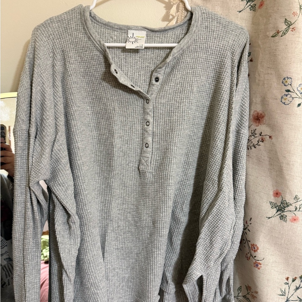 aerie Gray Waffle-Knit Henley Top